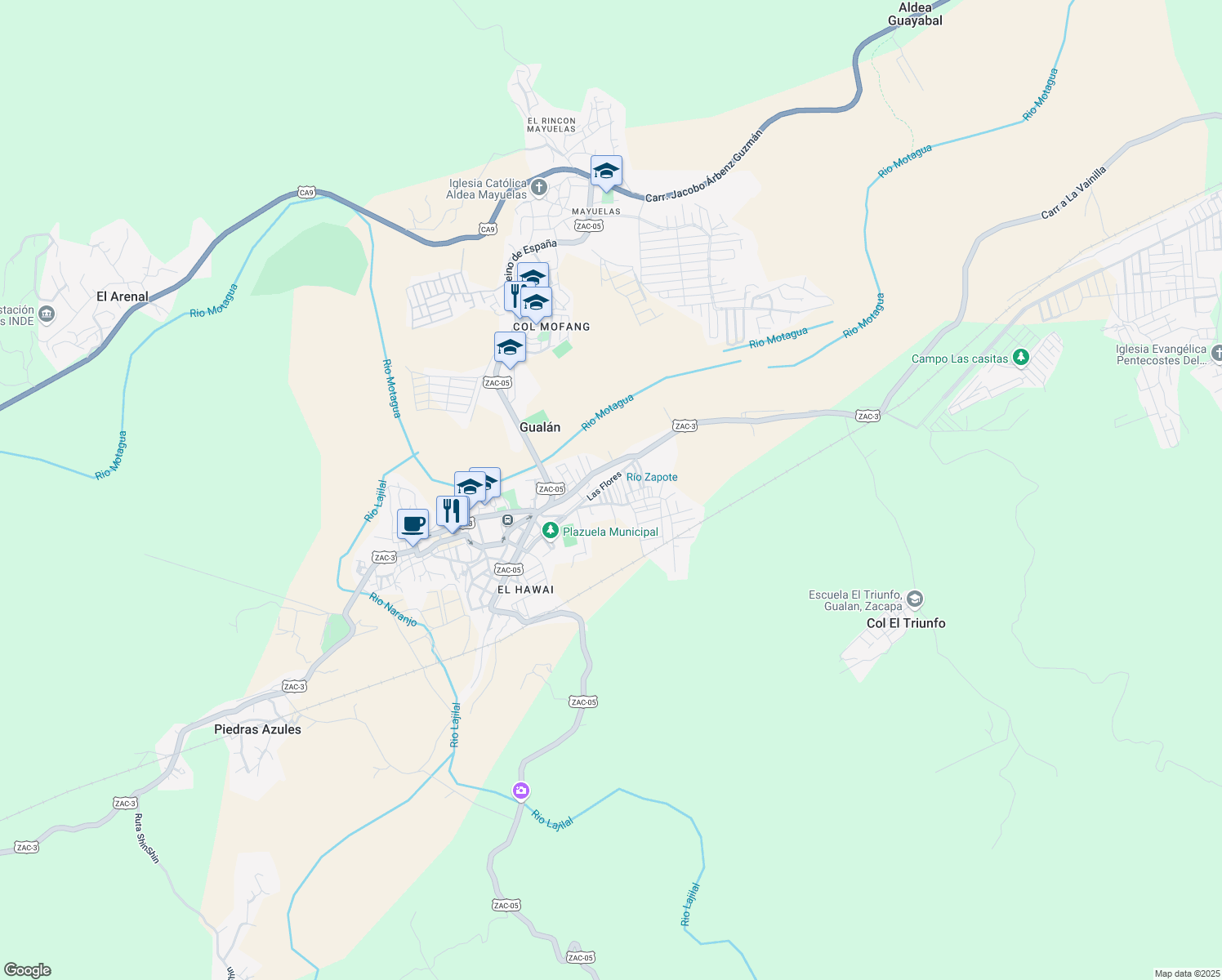 map of restaurants, bars, coffee shops, grocery stores, and more near Cienaga in Gualán