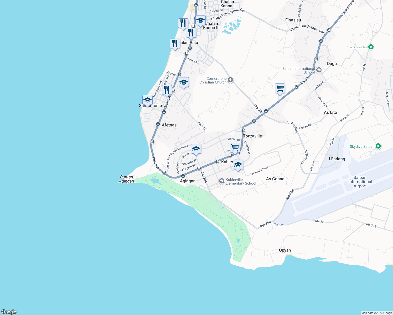map of restaurants, bars, coffee shops, grocery stores, and more near As Gonno Road in Afetna