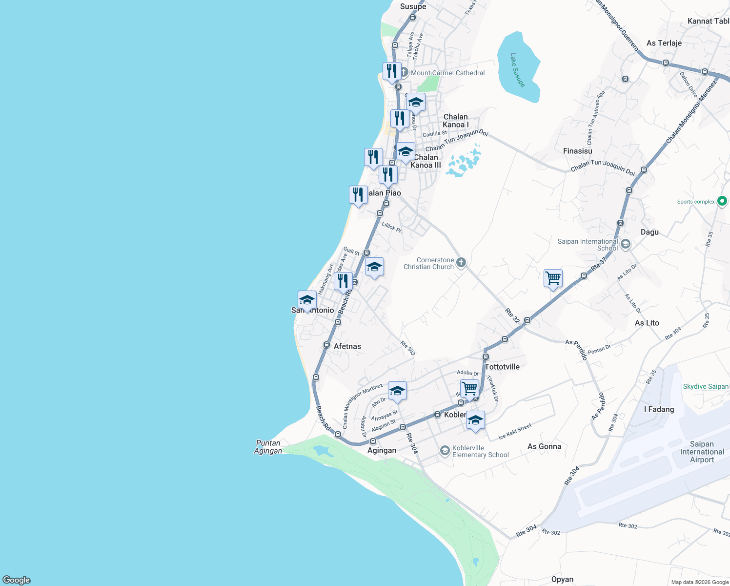 map of restaurants, bars, coffee shops, grocery stores, and more near Afetna Road in Afetna