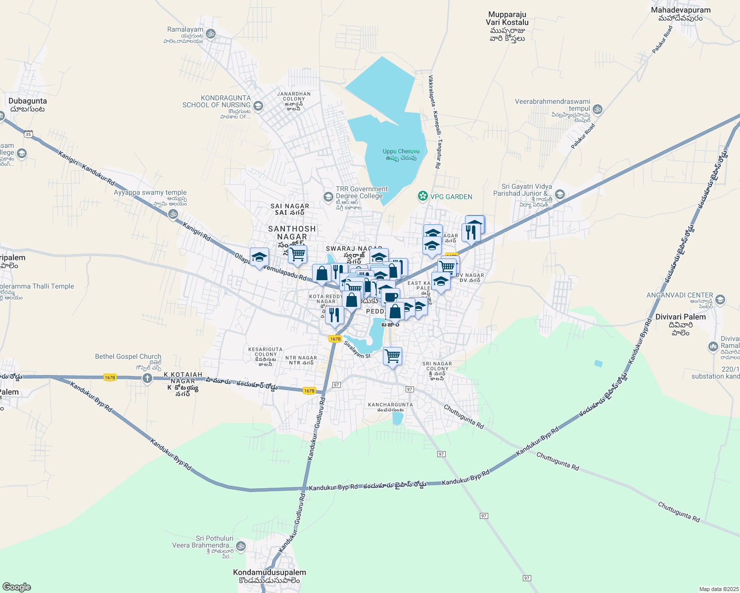 map of restaurants, bars, coffee shops, grocery stores, and more near in Kandukur