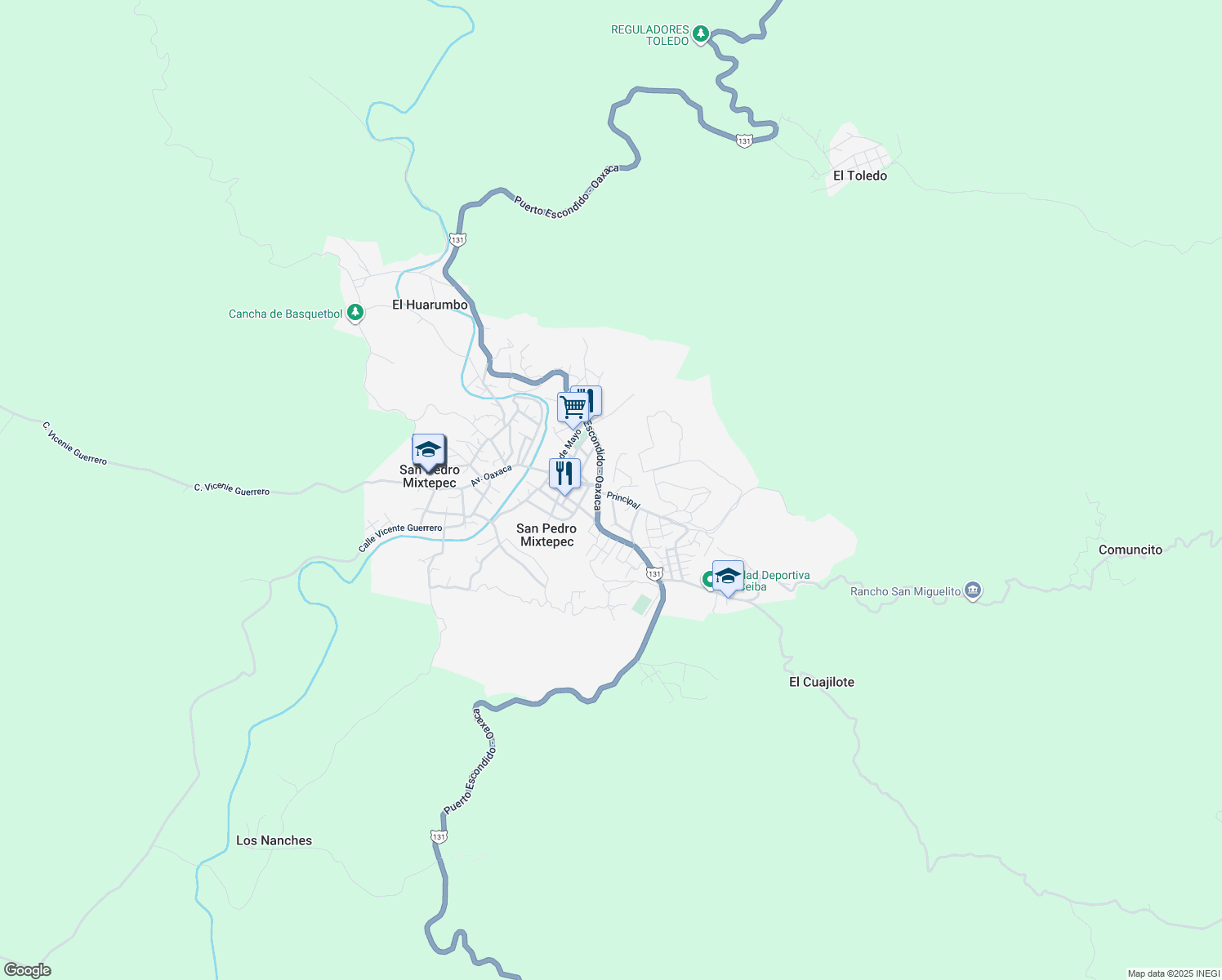 map of restaurants, bars, coffee shops, grocery stores, and more near in San Pedro Mixtepec