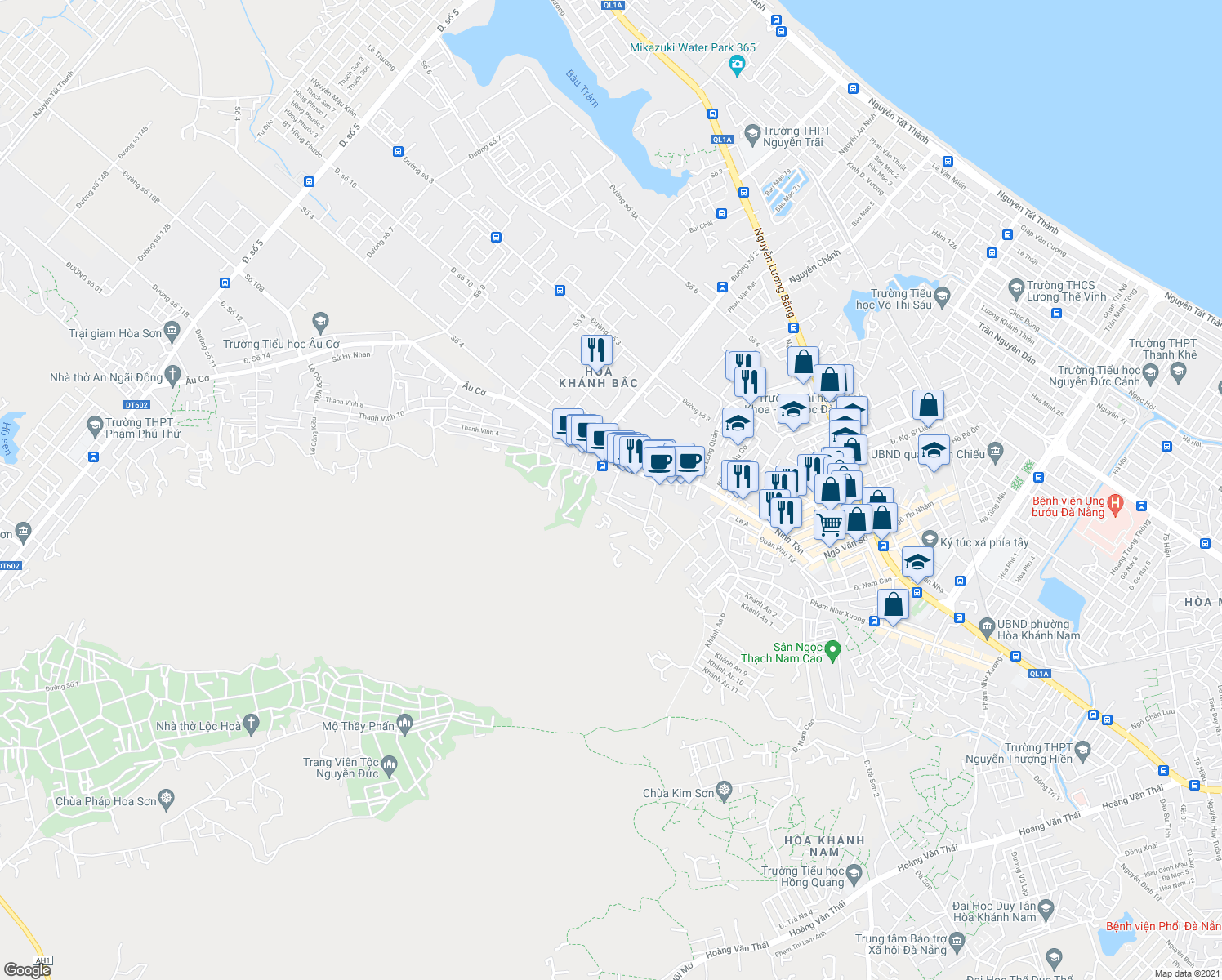 map of restaurants, bars, coffee shops, grocery stores, and more near in Liên Chiểu