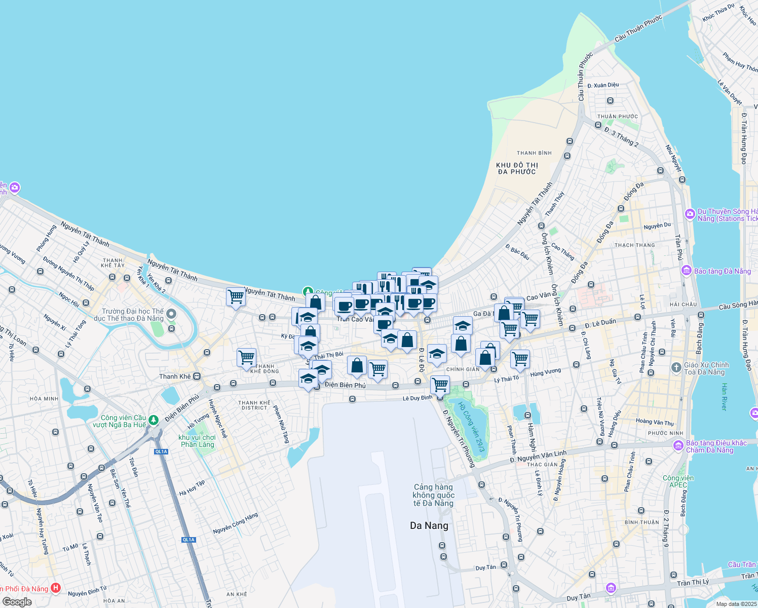 map of restaurants, bars, coffee shops, grocery stores, and more near 729 Đương Nguyễn Tất Thành in Thanh Khê