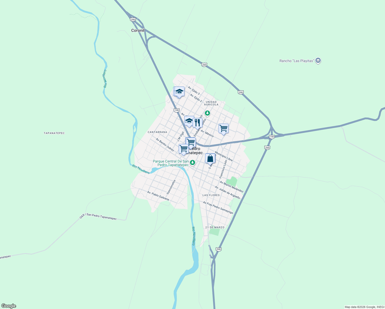 map of restaurants, bars, coffee shops, grocery stores, and more near in San Pedro Tapanatepec