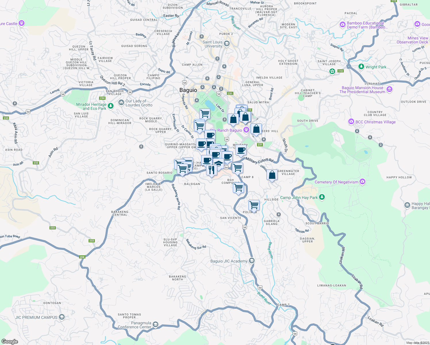 map of restaurants, bars, coffee shops, grocery stores, and more near Baguio General Hospital Driveway in Baguio City