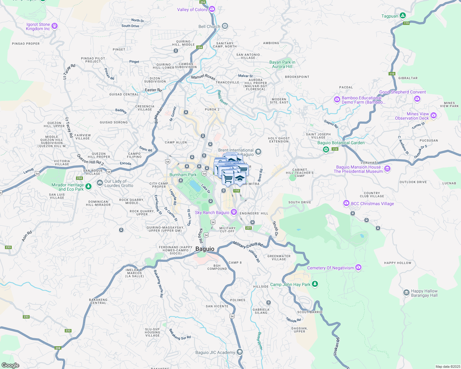 map of restaurants, bars, coffee shops, grocery stores, and more near DPS Compound Access Rd in Baguio City