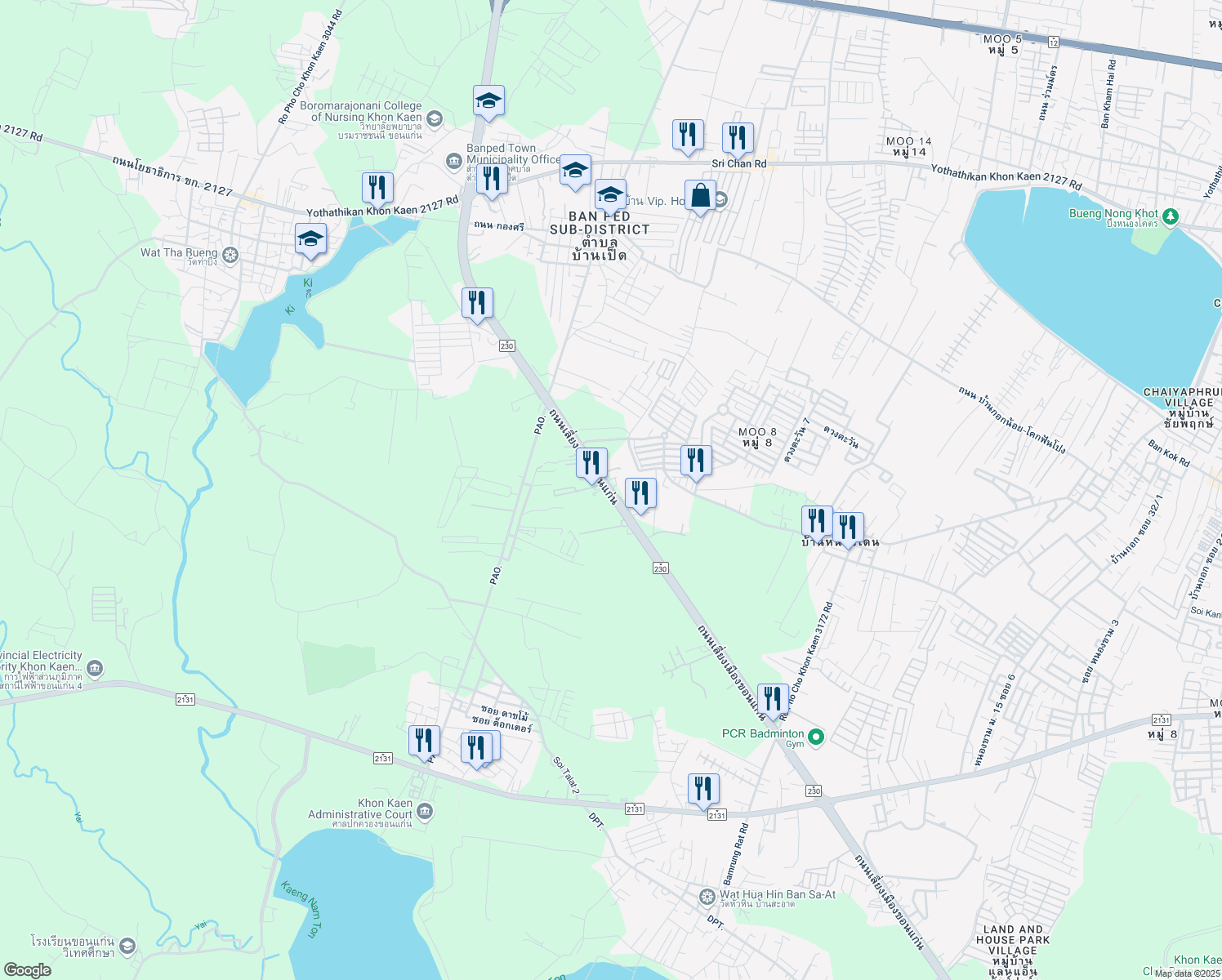 map of restaurants, bars, coffee shops, grocery stores, and more near ถนนเลี่ยงเมืองขอนแก่น in Khon Kaen