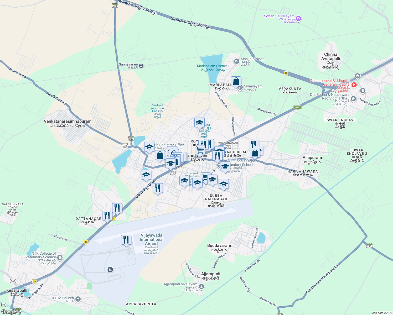 map of restaurants, bars, coffee shops, grocery stores, and more near in Gannavaram