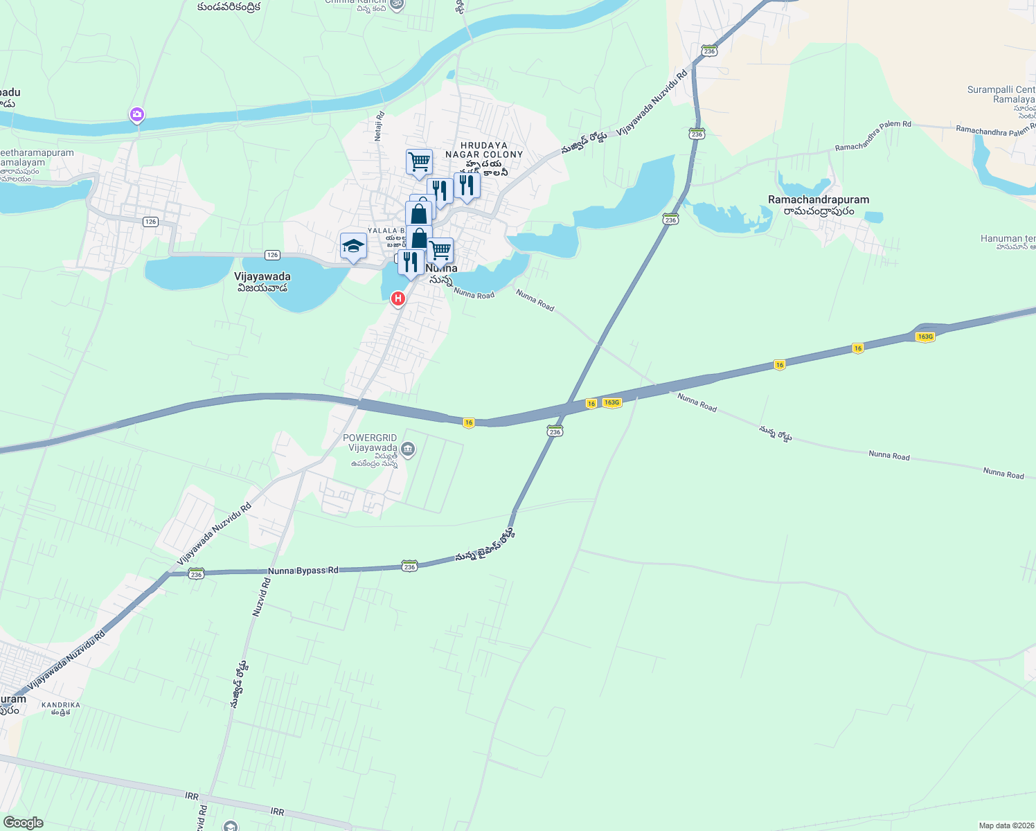 map of restaurants, bars, coffee shops, grocery stores, and more near Amaravati Inner Ring Road in Nunna