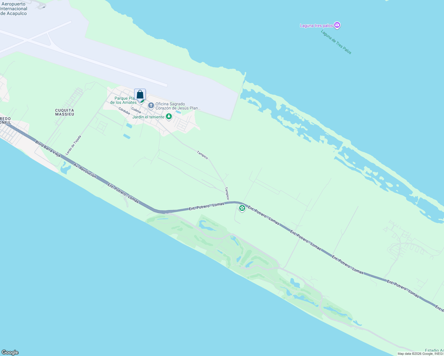 map of restaurants, bars, coffee shops, grocery stores, and more near Plan de Los Amates in Acapulco de Juárez