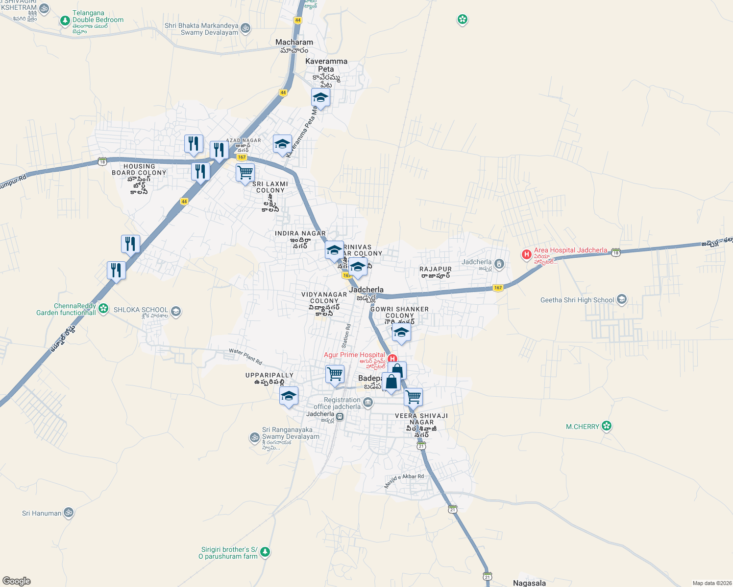 map of restaurants, bars, coffee shops, grocery stores, and more near in Jadcherla