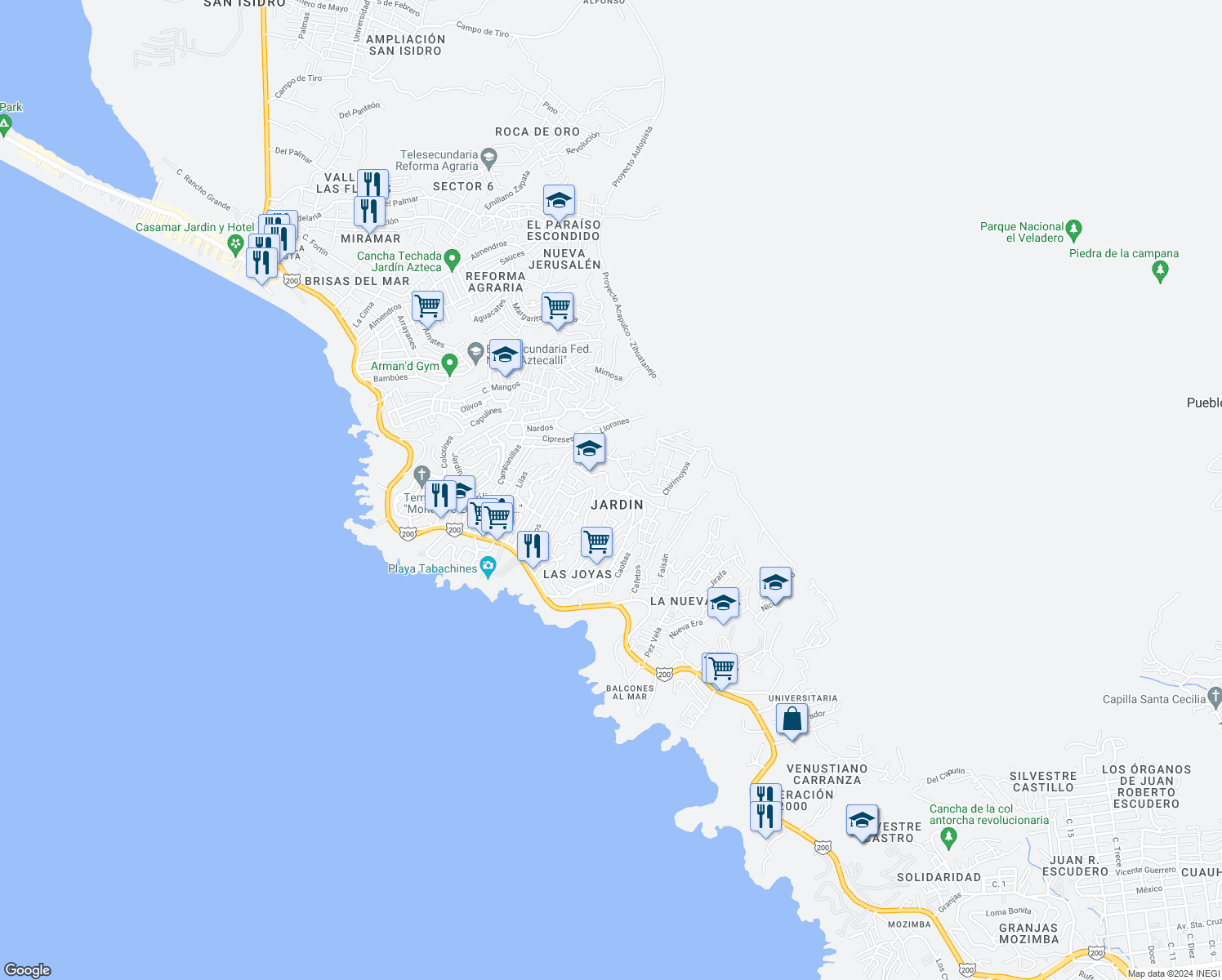 map of restaurants, bars, coffee shops, grocery stores, and more near Palmas in Acapulco