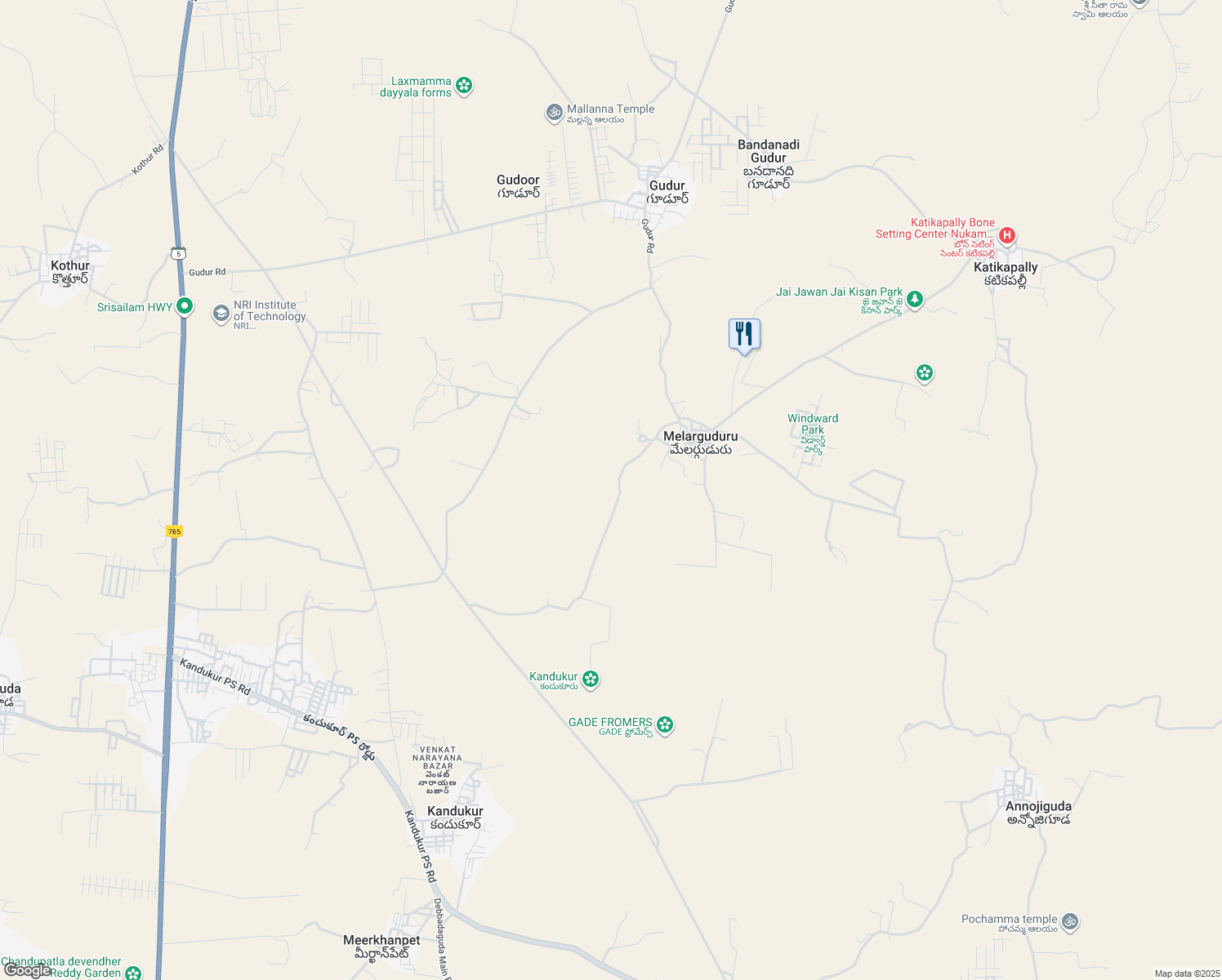 map of restaurants, bars, coffee shops, grocery stores, and more near in Gudoor