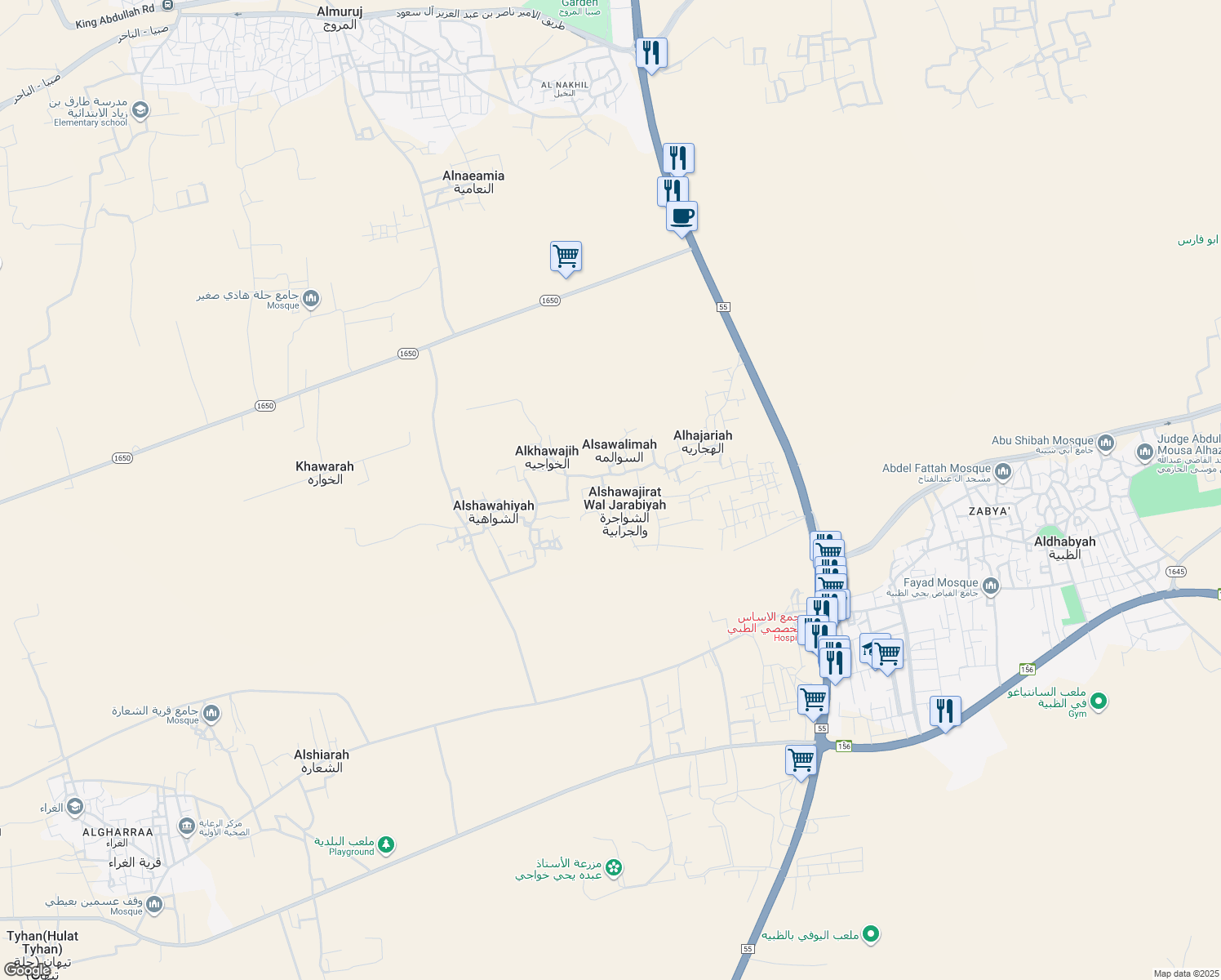 map of restaurants, bars, coffee shops, grocery stores, and more near in Sabya