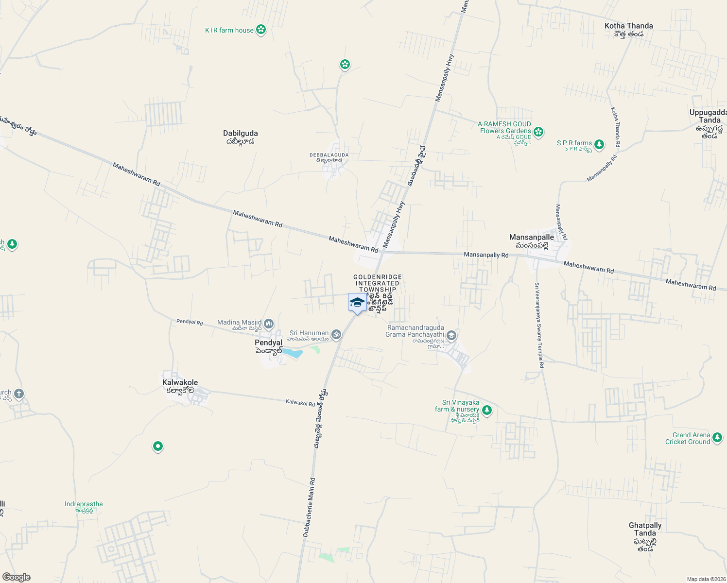 map of restaurants, bars, coffee shops, grocery stores, and more near Kollapadakal Road in Dabilguda