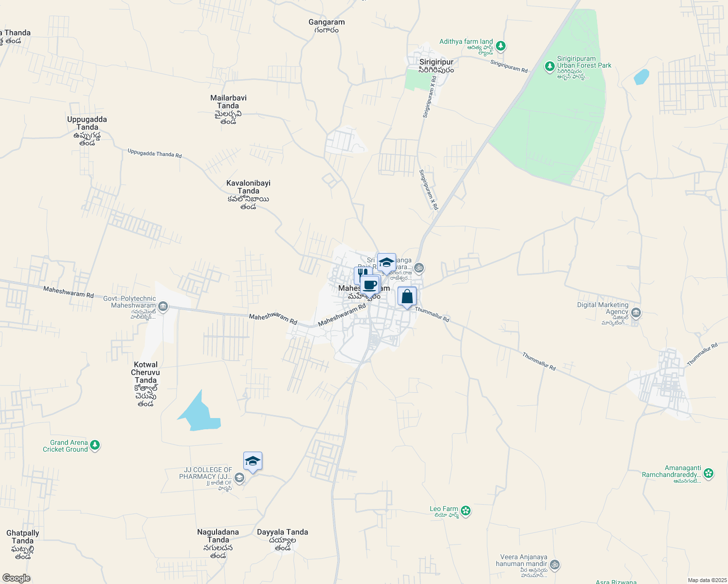 map of restaurants, bars, coffee shops, grocery stores, and more near in Maheshwaram