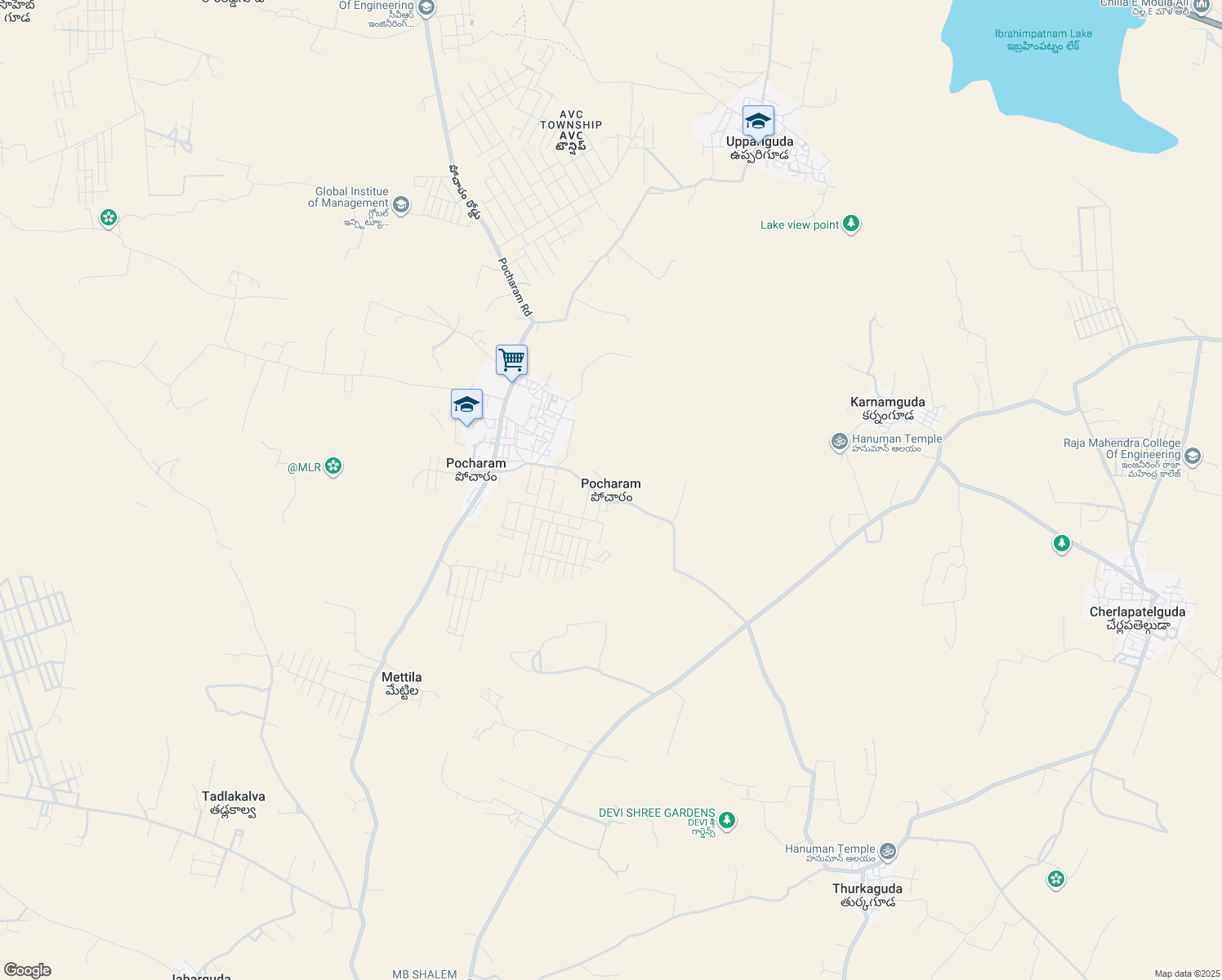 map of restaurants, bars, coffee shops, grocery stores, and more near in Pocharam