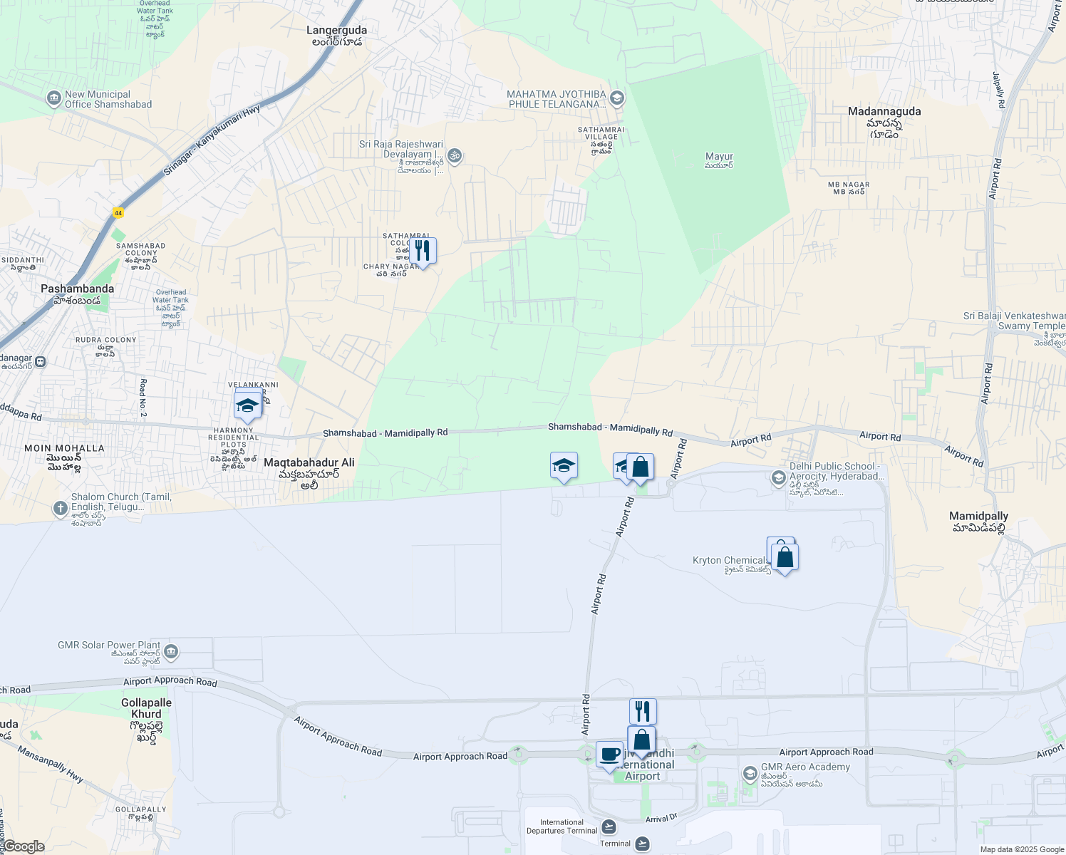 map of restaurants, bars, coffee shops, grocery stores, and more near Shamshabad - Mamidipally Road in Hyderabad