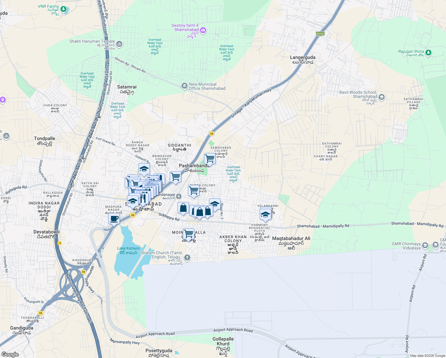 map of restaurants, bars, coffee shops, grocery stores, and more near Unnamed Road in Hyderabad