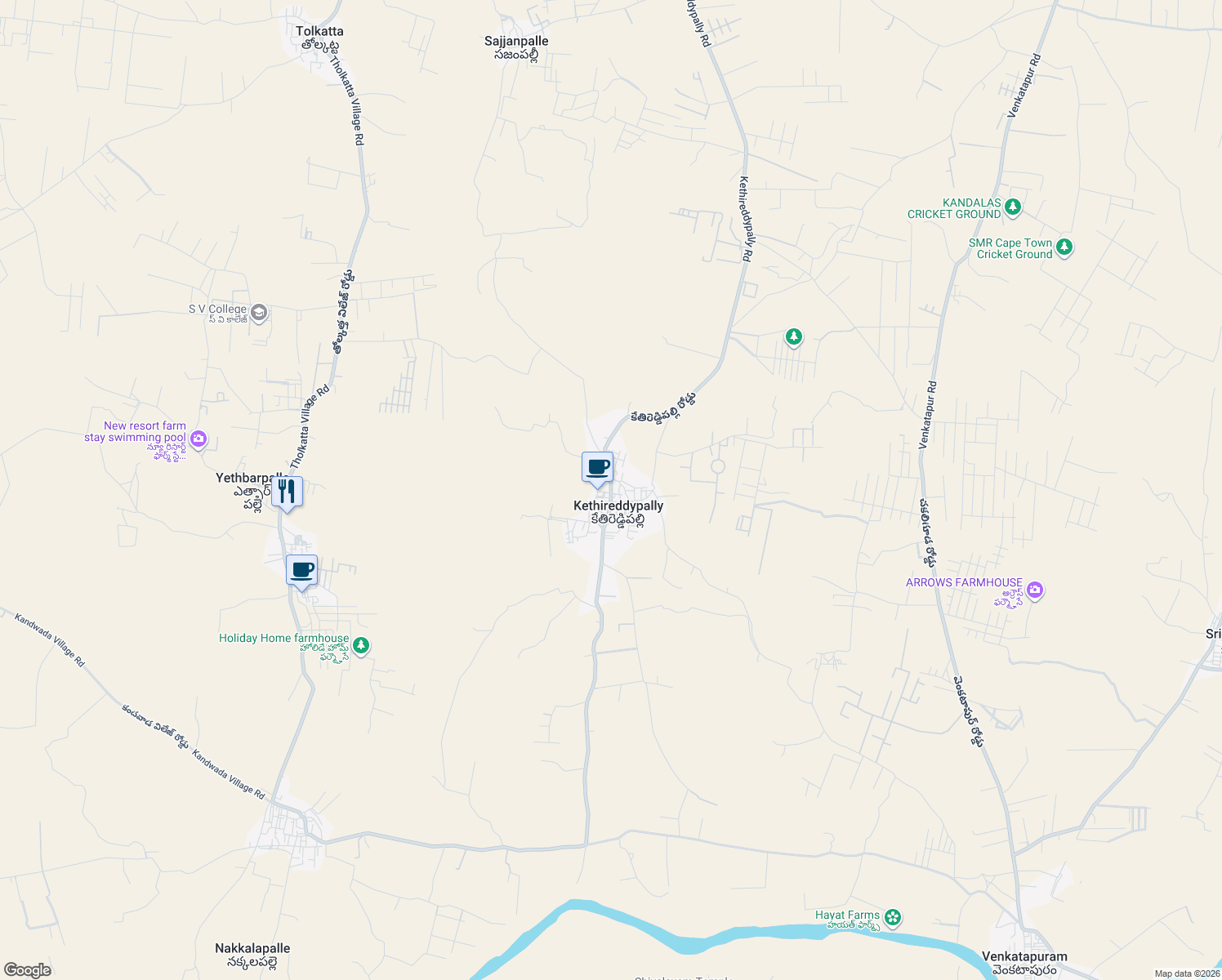 map of restaurants, bars, coffee shops, grocery stores, and more near in Kethireddypally