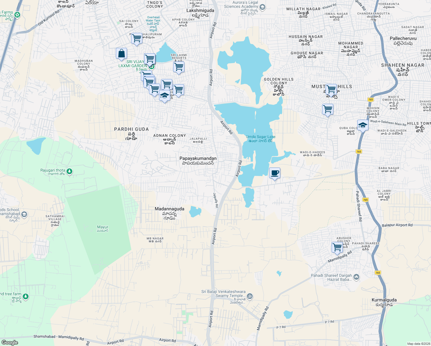 map of restaurants, bars, coffee shops, grocery stores, and more near in Hyderabad