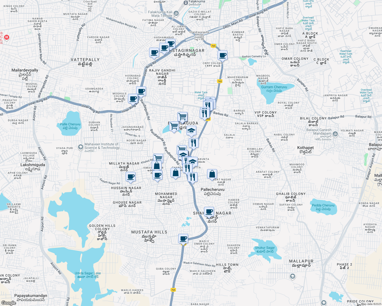 map of restaurants, bars, coffee shops, grocery stores, and more near in Hyderabad