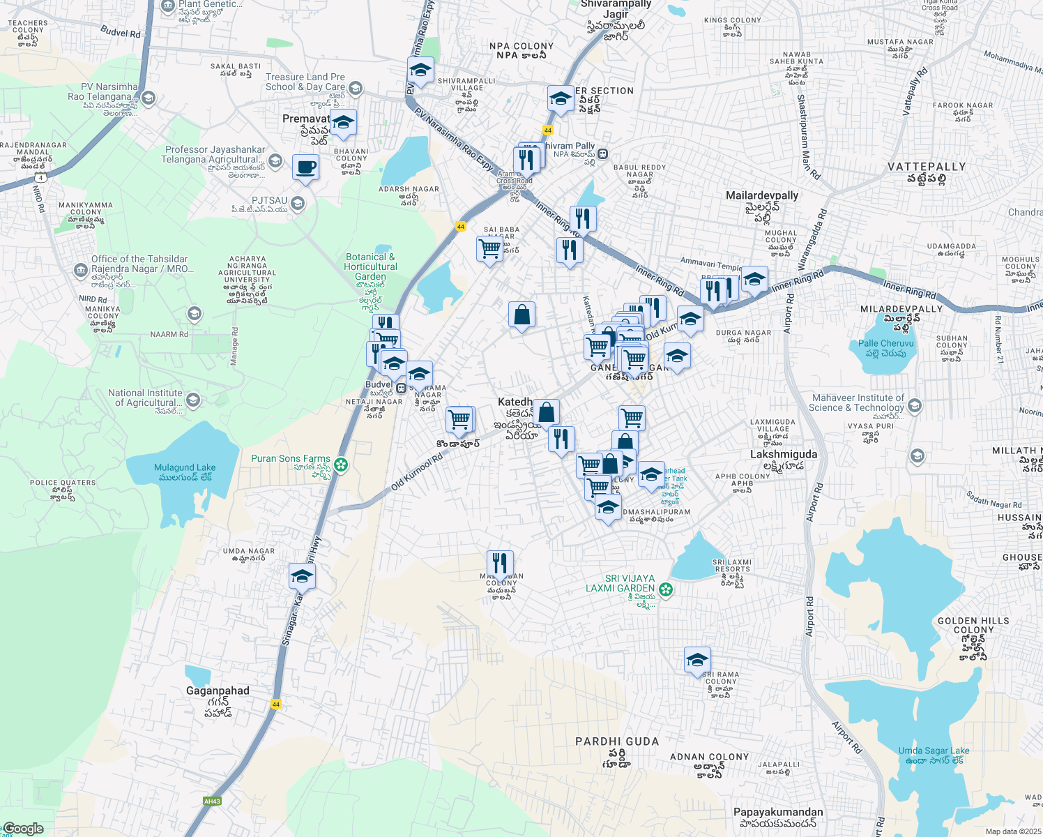map of restaurants, bars, coffee shops, grocery stores, and more near in Katedhan