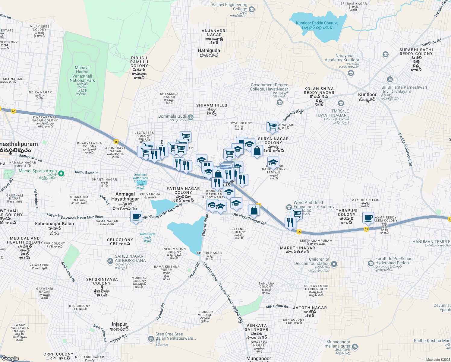 map of restaurants, bars, coffee shops, grocery stores, and more near in Hayathnagar_Khalsa