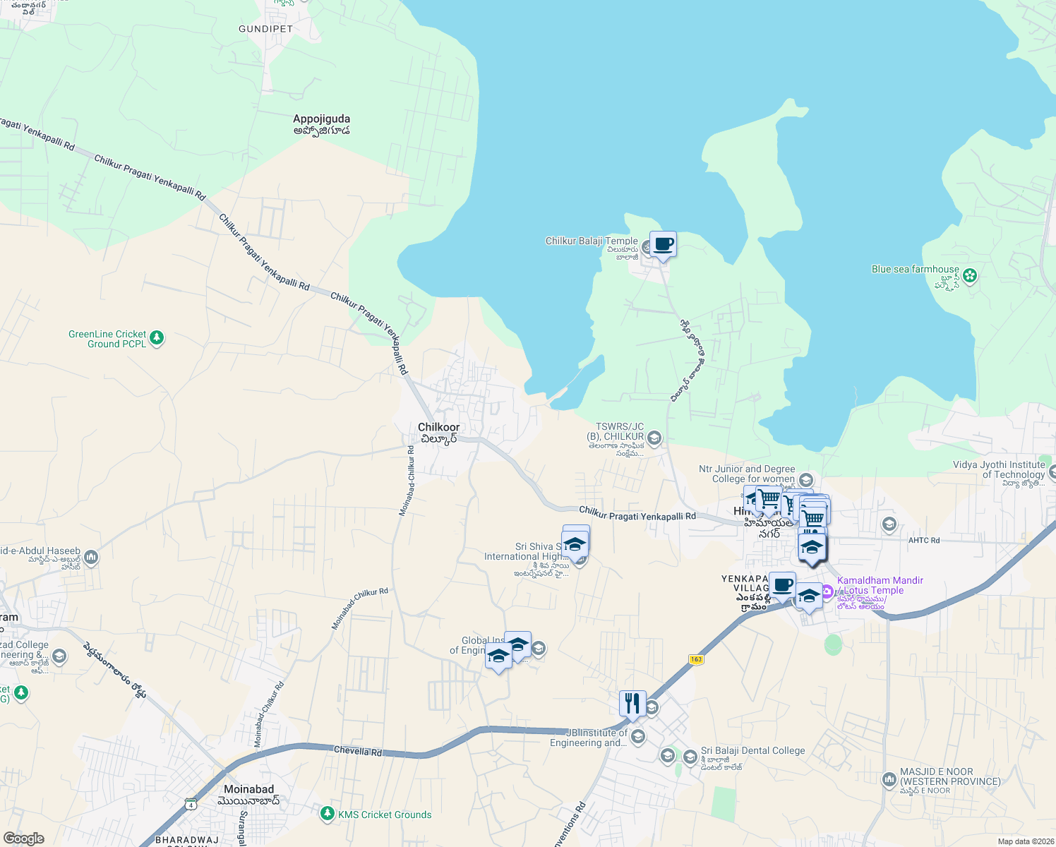map of restaurants, bars, coffee shops, grocery stores, and more near Balaji Temple Road in Chilkoor