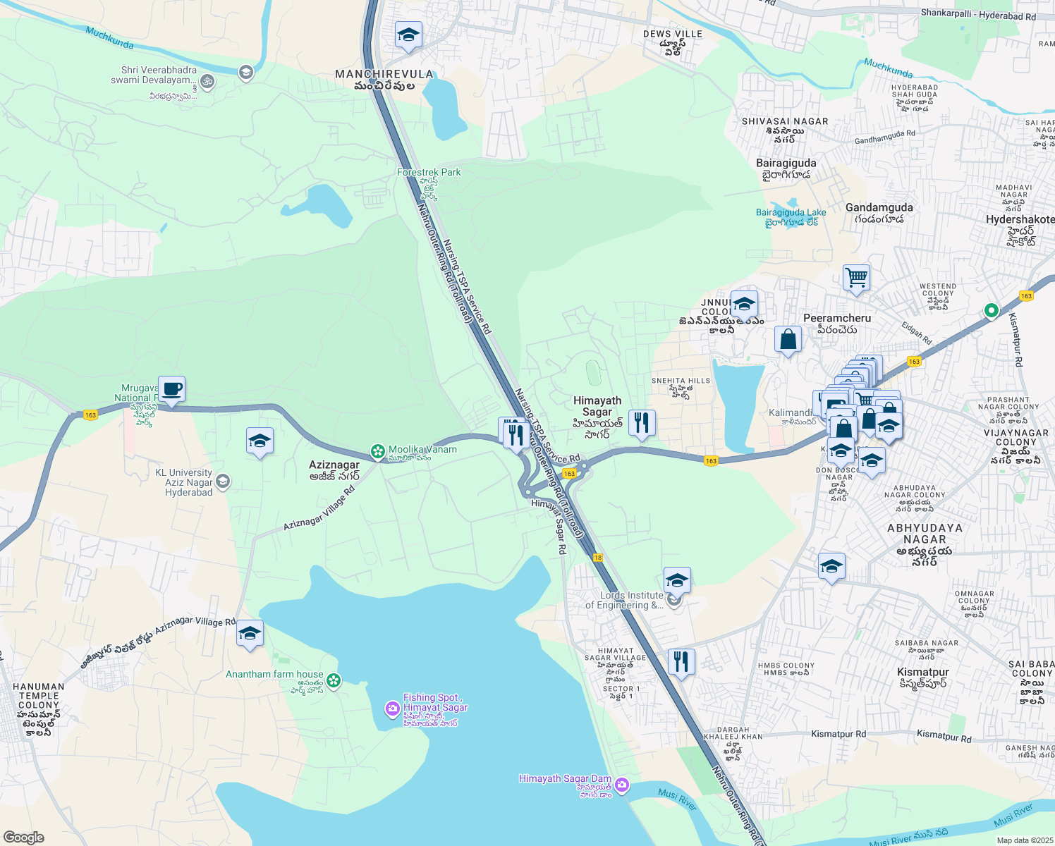 map of restaurants, bars, coffee shops, grocery stores, and more near in Hyderabad