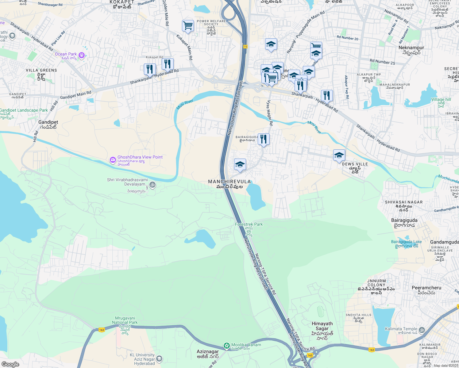 map of restaurants, bars, coffee shops, grocery stores, and more near in Hyderabad
