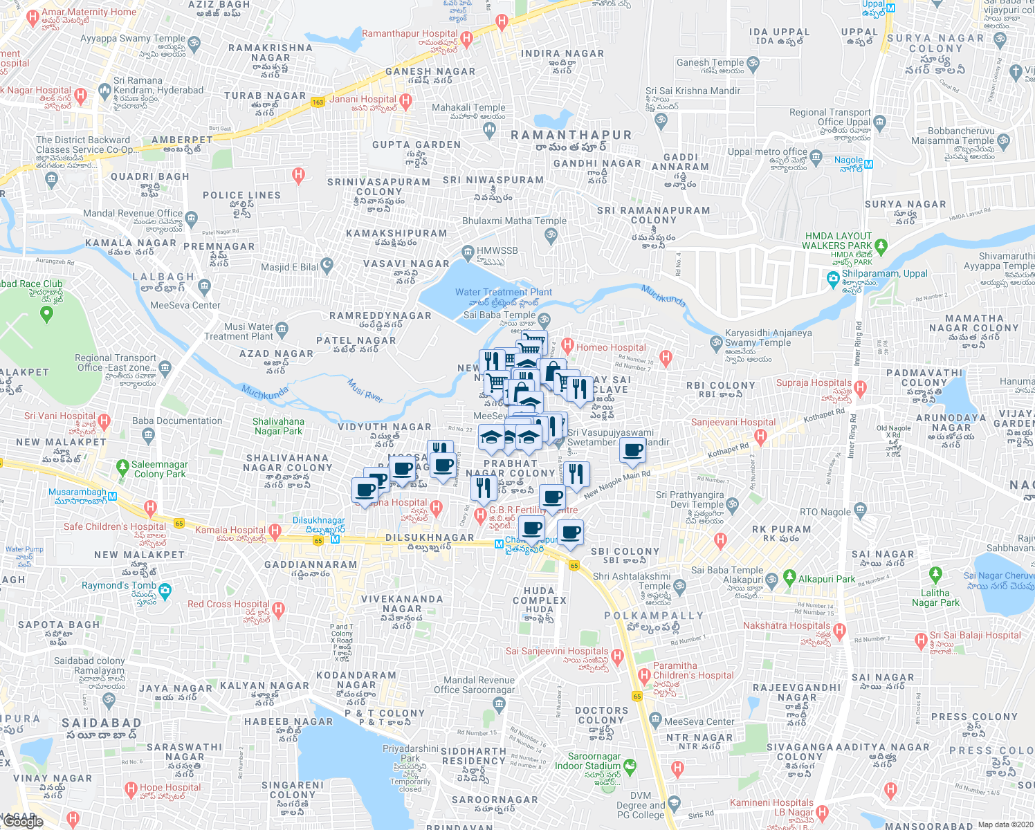 map of restaurants, bars, coffee shops, grocery stores, and more near in Hyderabad