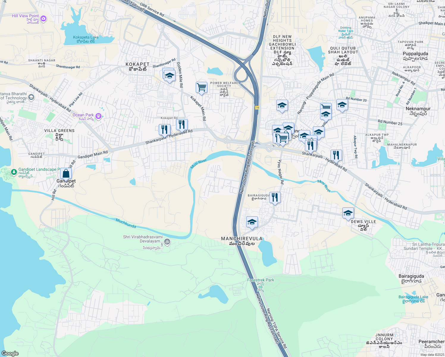 map of restaurants, bars, coffee shops, grocery stores, and more near in Hyderabad