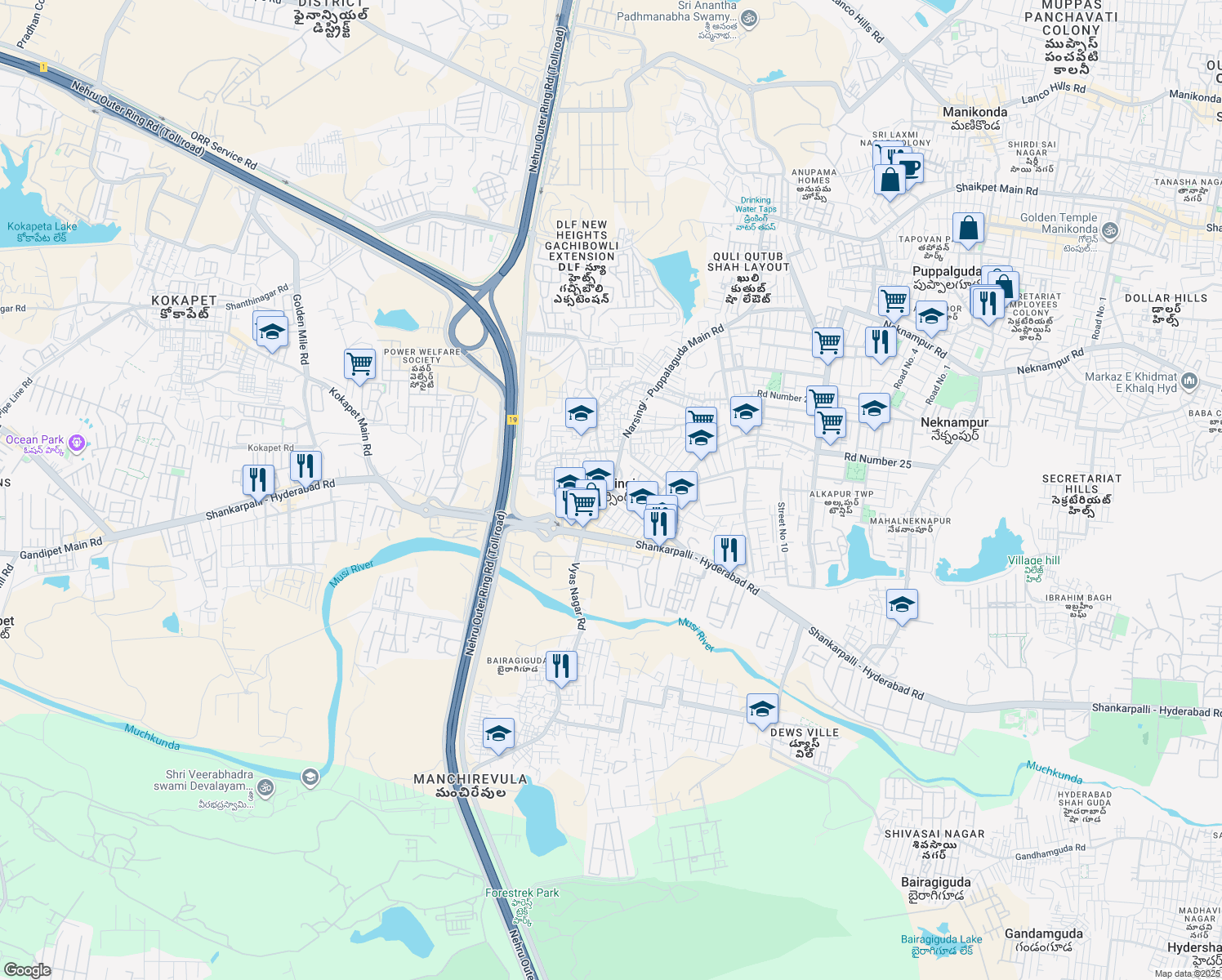 map of restaurants, bars, coffee shops, grocery stores, and more near in Hyderabad