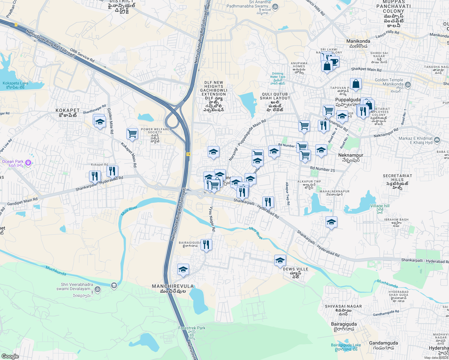 map of restaurants, bars, coffee shops, grocery stores, and more near in Hyderabad