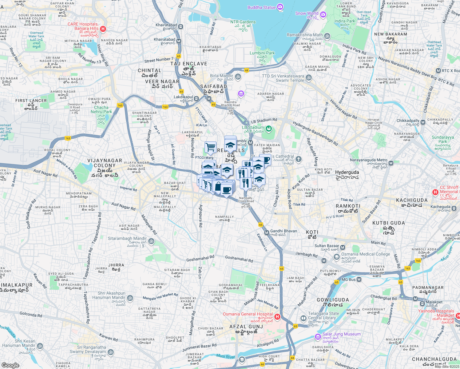 map of restaurants, bars, coffee shops, grocery stores, and more near in Hyderabad