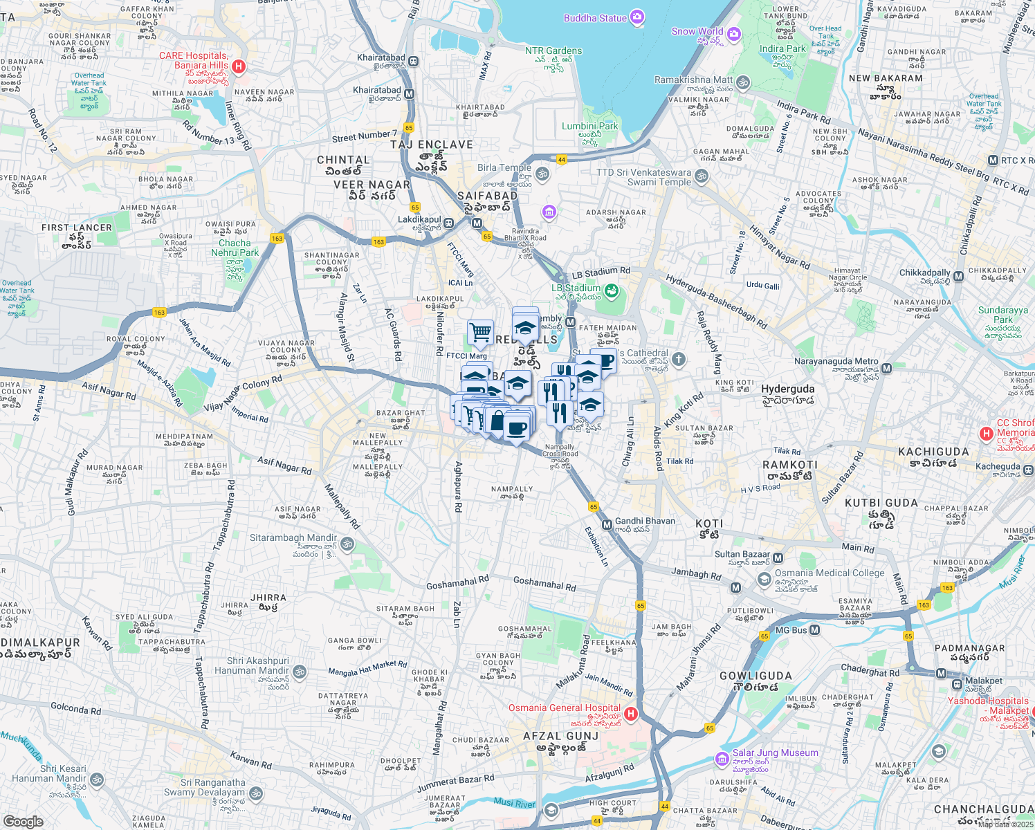 map of restaurants, bars, coffee shops, grocery stores, and more near in Hyderabad