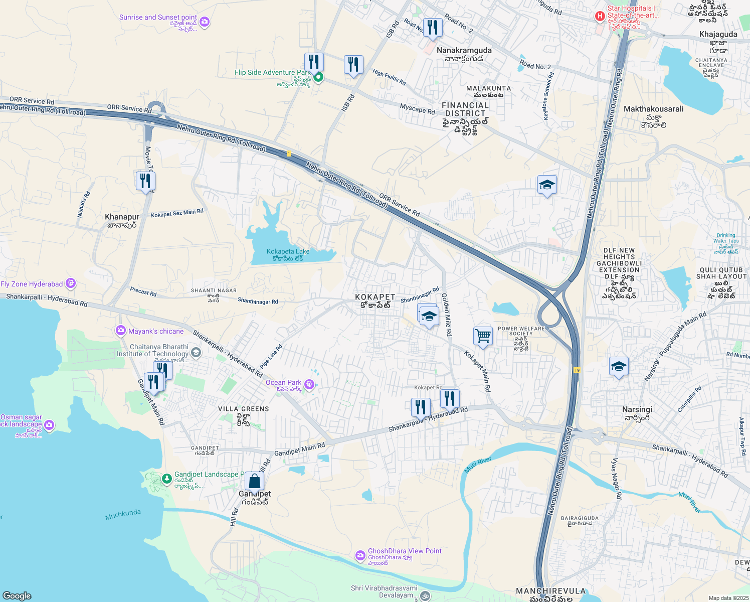 map of restaurants, bars, coffee shops, grocery stores, and more near in Hyderabad