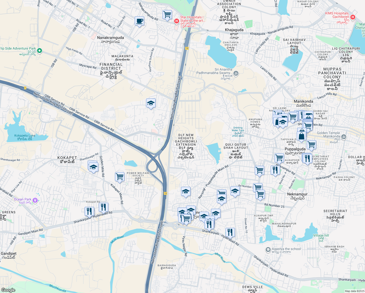 map of restaurants, bars, coffee shops, grocery stores, and more near in Hyderabad