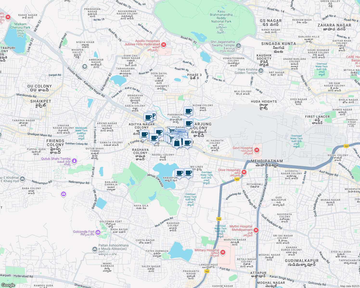 map of restaurants, bars, coffee shops, grocery stores, and more near in Hyderabad