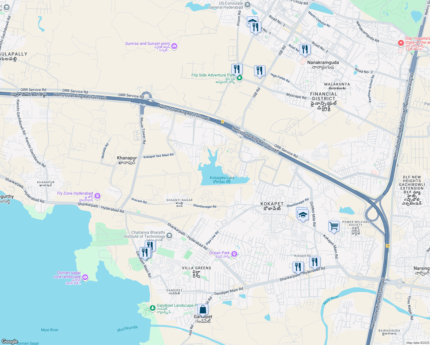 map of restaurants, bars, coffee shops, grocery stores, and more near in Hyderabad