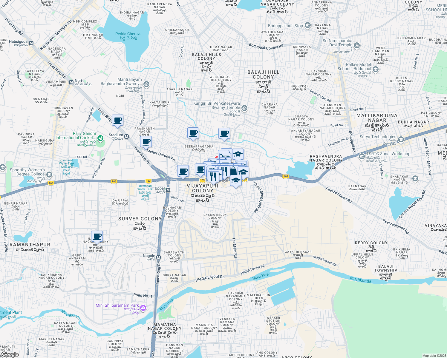 map of restaurants, bars, coffee shops, grocery stores, and more near in Hyderabad