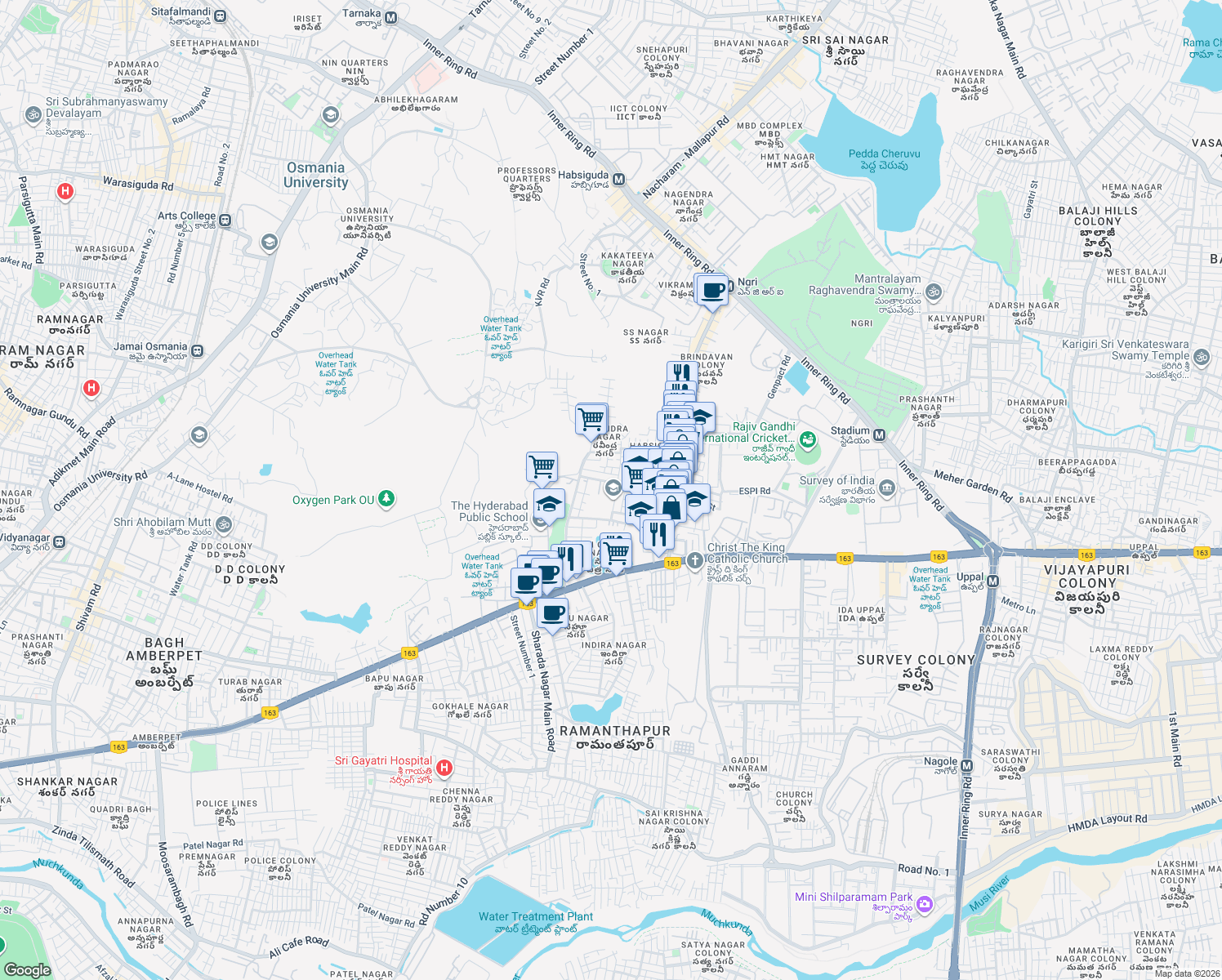 map of restaurants, bars, coffee shops, grocery stores, and more near in Hyderabad