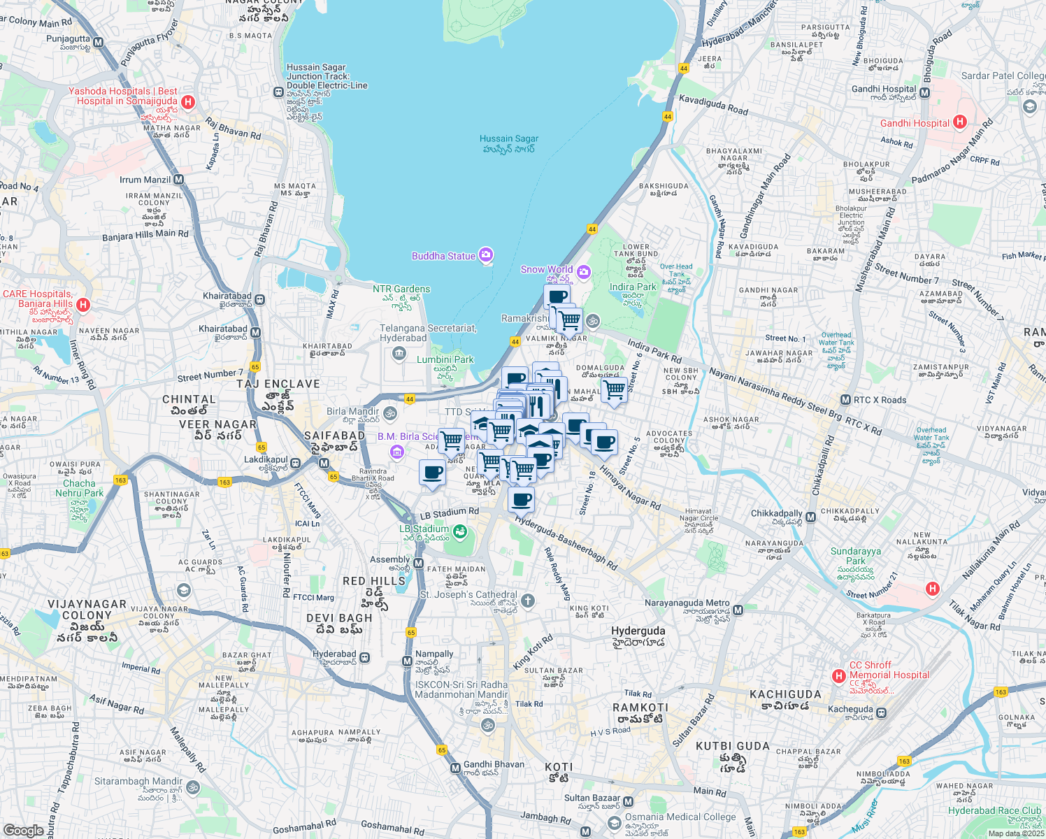 map of restaurants, bars, coffee shops, grocery stores, and more near in Hyderabad
