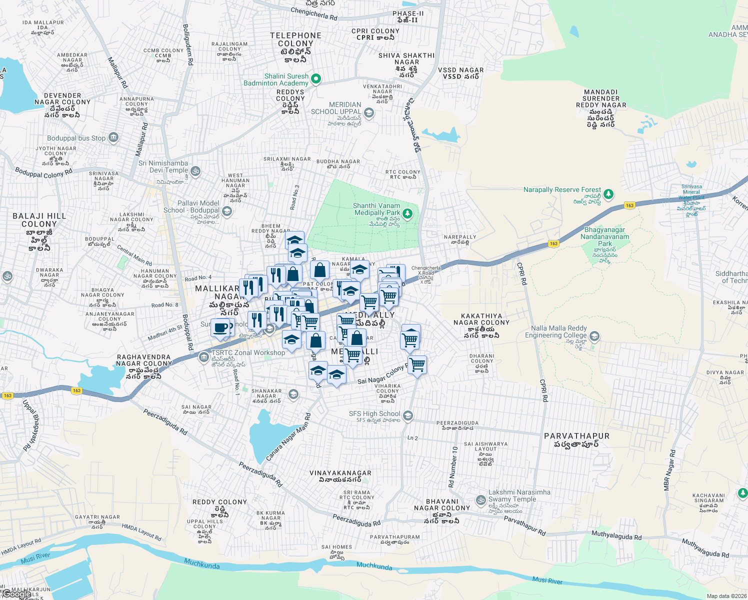 map of restaurants, bars, coffee shops, grocery stores, and more near in Hyderabad