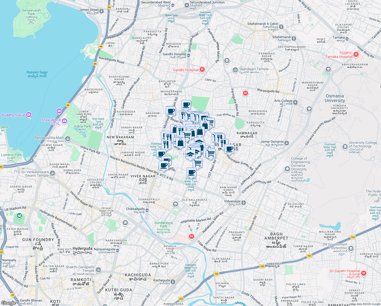 map of restaurants, bars, coffee shops, grocery stores, and more near in Hyderabad