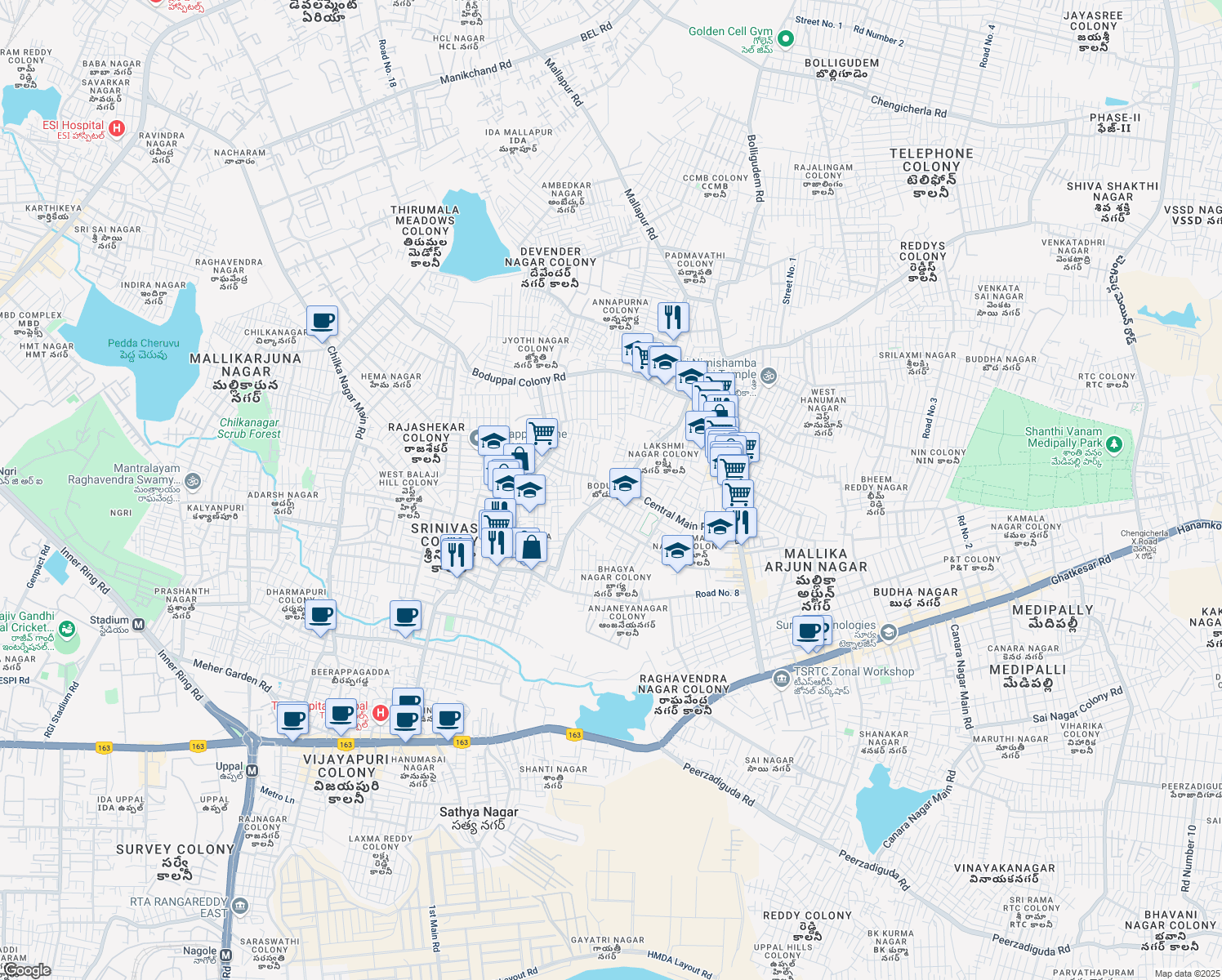 map of restaurants, bars, coffee shops, grocery stores, and more near in Hyderabad