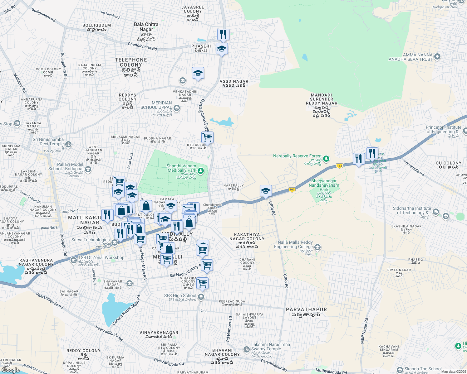 map of restaurants, bars, coffee shops, grocery stores, and more near in Hyderabad