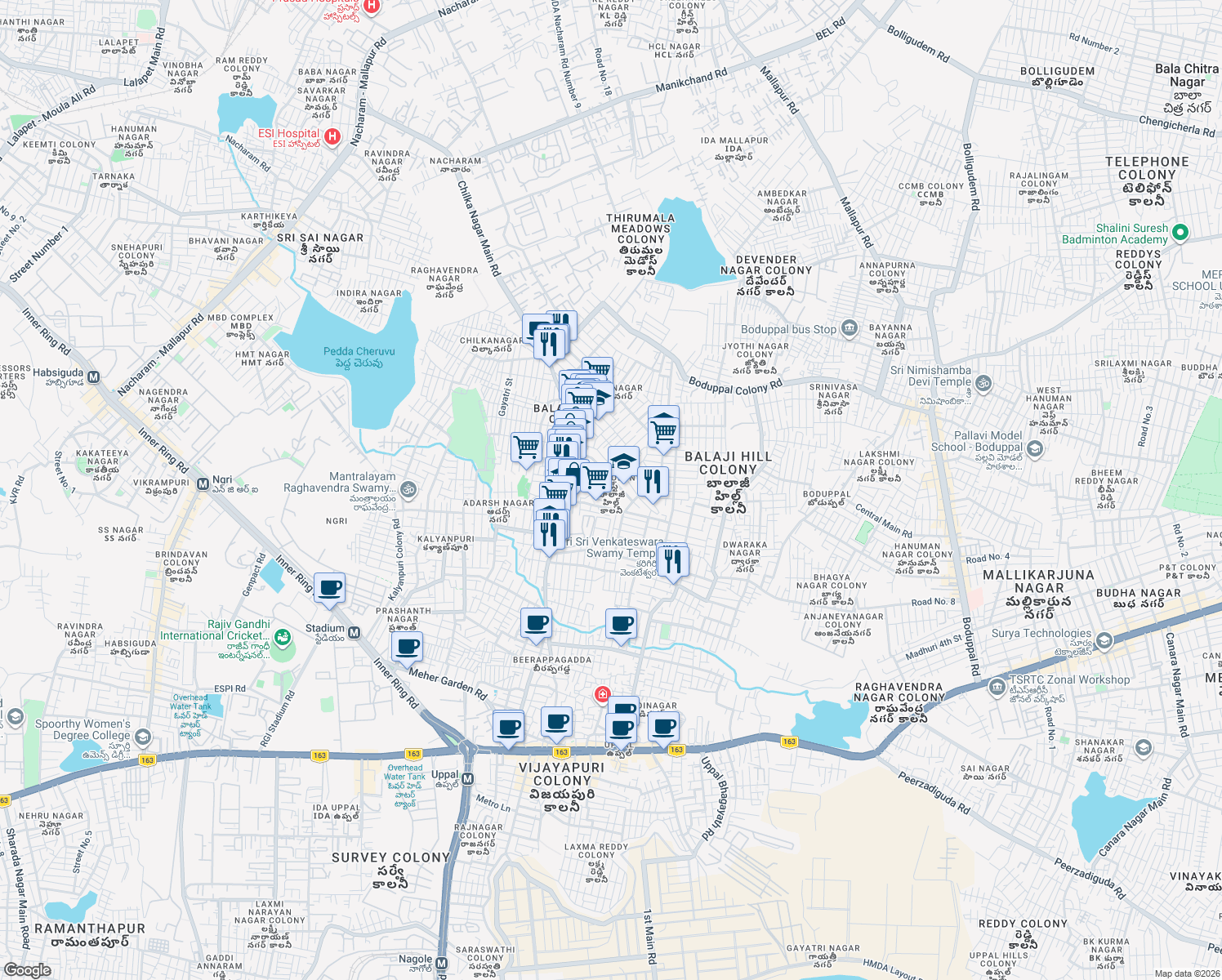 map of restaurants, bars, coffee shops, grocery stores, and more near in Hyderabad