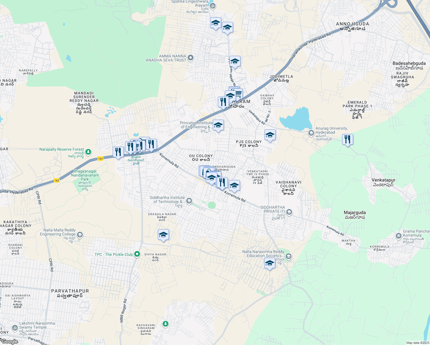 map of restaurants, bars, coffee shops, grocery stores, and more near in Hyderabad